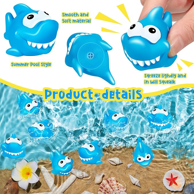 50 Pcs Rubber Sharks for Kids, Bulk Squirting Shark Bath Toys Cute Small Squeak Sharks Party Favors Summer Bathtub Toy for Birthday Shower Classroom Pool Party Favors