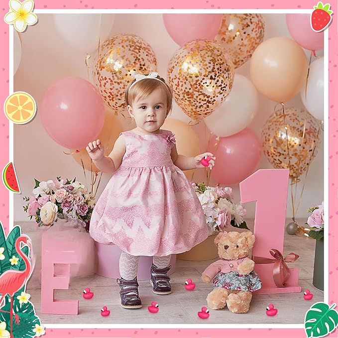 50 Pcs Mini Flamingo Rubber Duck Bulk Cute Pink Flamingos Bath Toys Floating Squeaky Toy Rubber Duckies for Baby Shower Cake Decoration Classroom Prizes Holiday (1.4 Inch)
