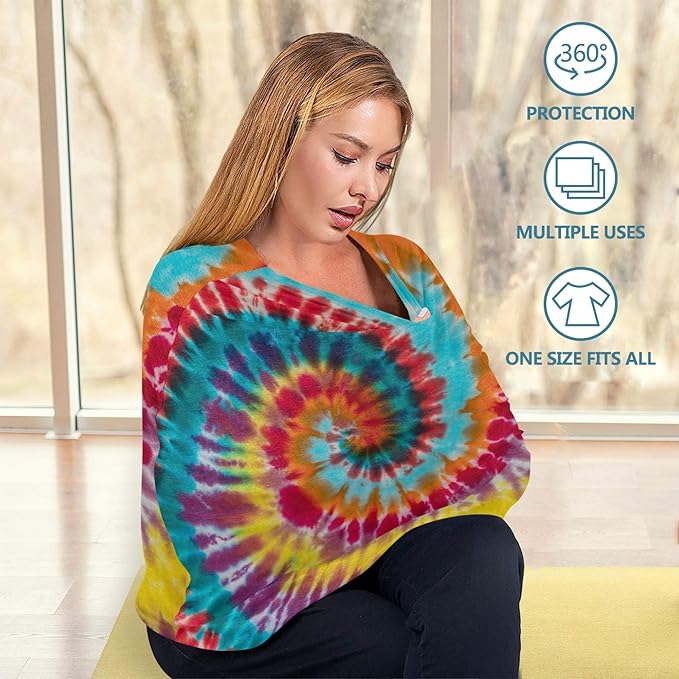Colorful Tie Dye Swirl Traditional Spiral Pattern Design Stretchy Baby Car Seat Cover Infant Canopy Nursing Covers Breastfeeding Cover Breathable Windproof Winter Scarf for Boys Girls