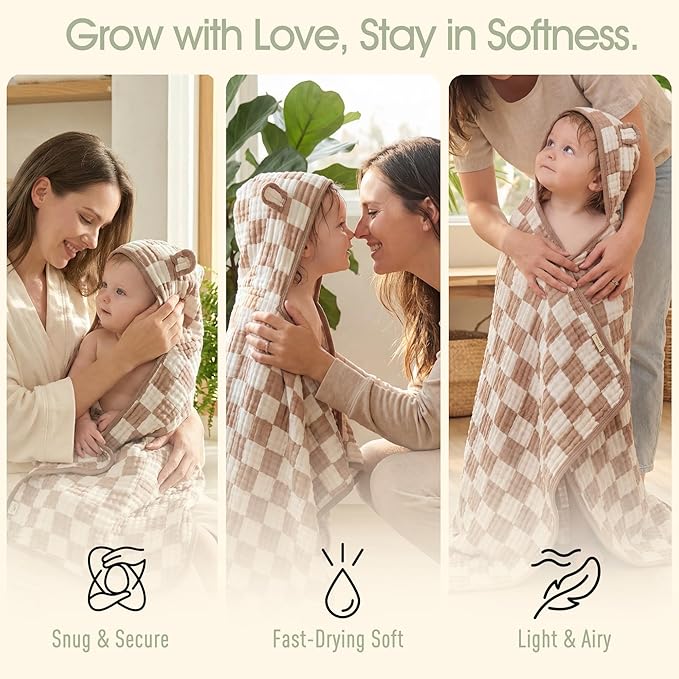 Ultra-Soft Muslin Toddler Hooded Towel - 55 x 28 Inches, Ideal for Bath & Beach, Suitable for Both Boys & Girls from Newborns to Toddlers