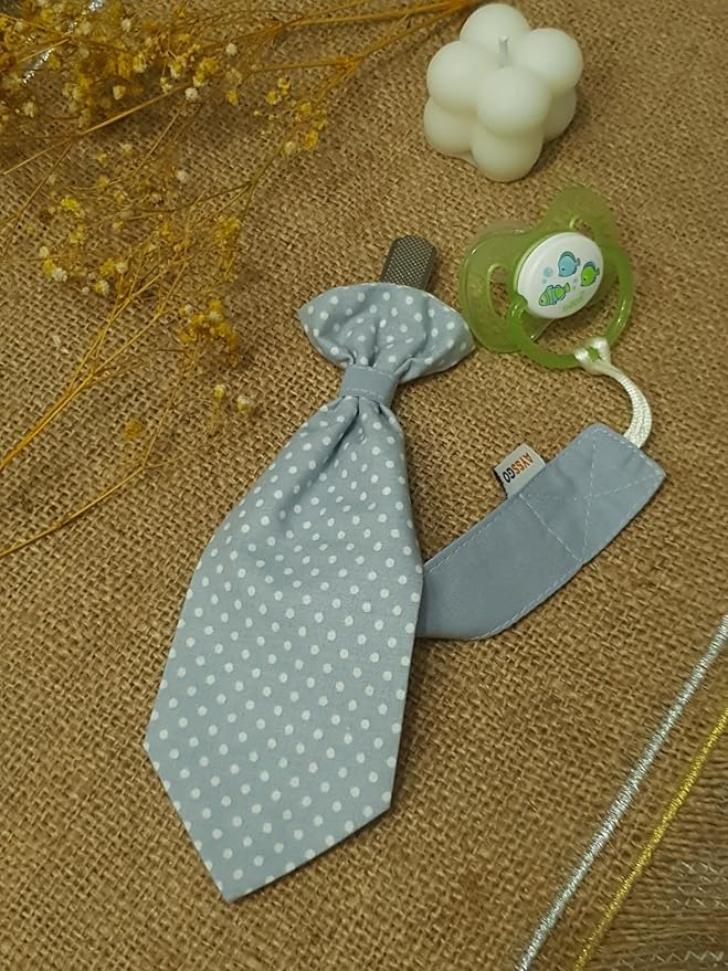 Necktie Pacifier Clip & Protective Round Holder – Adjustable, Handmade & Ultra Durable, 2-Pack, 100% Cotton, Safe & Stylish