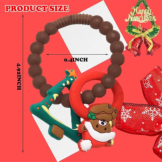 Christmas Baby Silicone Teether Christmas Tree and Bear Teething Ring Christmas Teething Toys Toddler Teething Chew Toys Christmas Gifts or Chritmas Stocking Filler