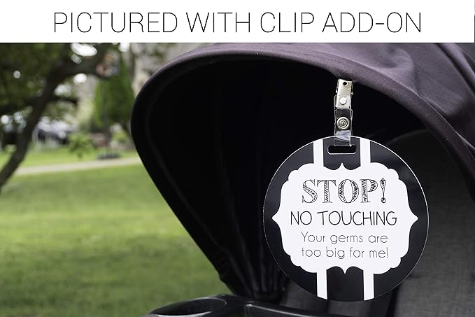 Three Little Tots Two Pack - Black and White No Touching Baby Car Seat and Stroller Signs - CPSIA Safety Tested