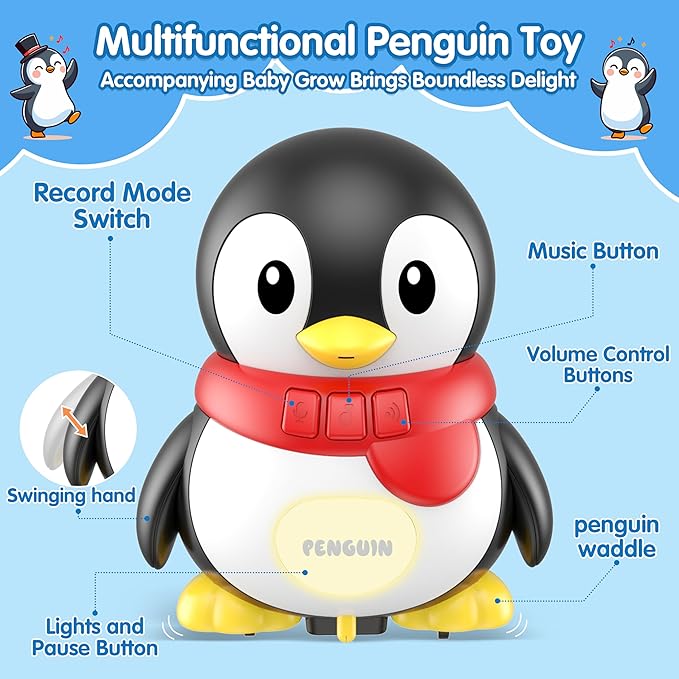 Baby Toys 6-12 Months Musical Dancing Talking Penguin Tummy Time Toys Set Mama and Babys, Light Up Crawling Repeating Words Interaction Newborn Infant Toddler Toys Birthday Easter Gifts for Kids