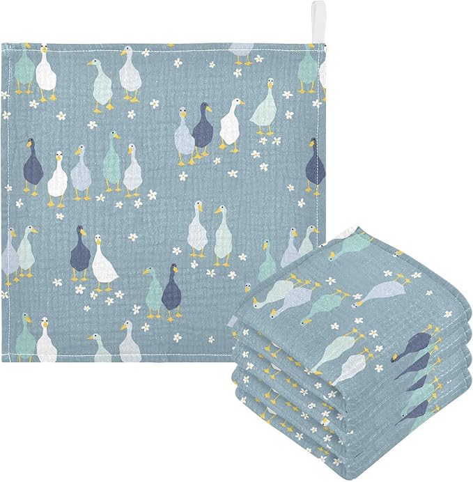vvfelixl Baby Washcloths Cotton Funny Gooses Baby Muslin Washcloths Soft Baby Face Towel for Newborn Infants, 11.8 X 11.8 Inch, 5 Pack Blue