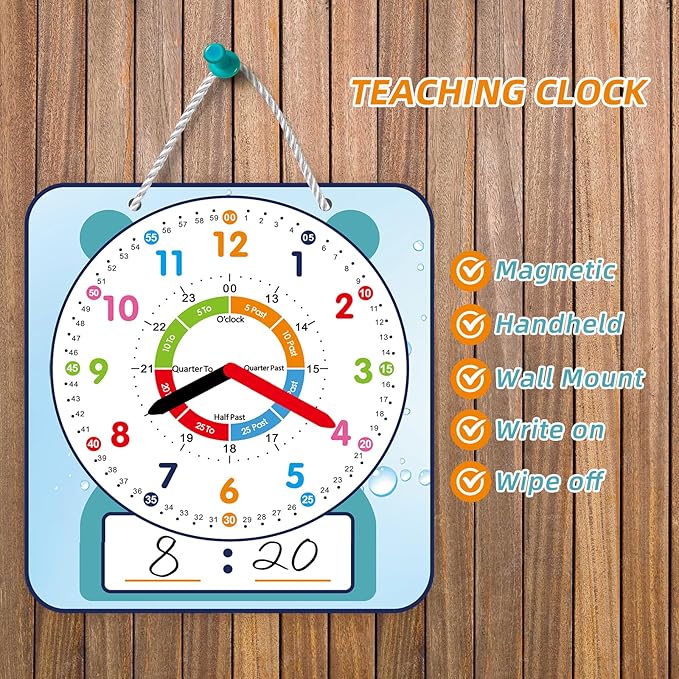 ANCOMEDO Large 12" Magnetic Writable Dry Erase Teaching Clock,Teaching Demonstration Clock for Kids Learning Time with Cute Style for Home School Classroom Supplies(12" x 11")