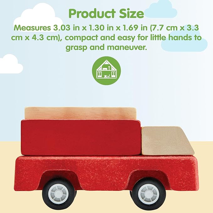 PlanToys® Fire Truck Wooden Montessori Vehicle Toy | Early Movement, Imagination and Practical Life Exploration | Eco Friendly Fire Rescue Truck for Indoor and Outdoor Play