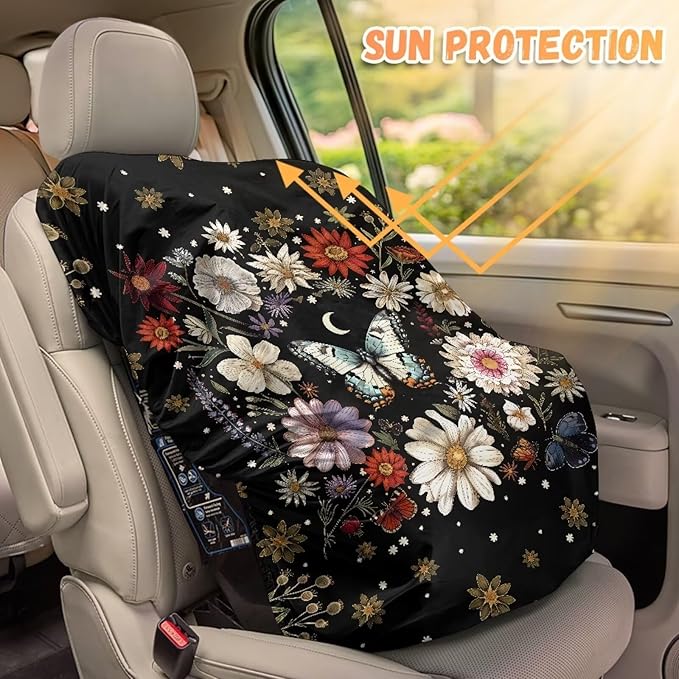 XYZCANDO Butterfly Print Baby Car Seat Sun Protection Reflective Baby Seat Covers for Car Seats Elegant Cooling Car Seat Cover Baby Foldable Car Seat Sun Cover for Travel Gift for Friends