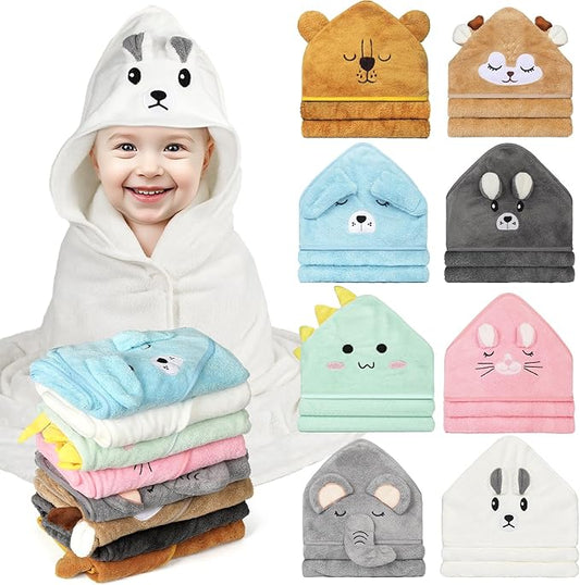 8 Pack Hooded Baby Towels Premium Ultra Soft Baby Bath Towels Coral Fleece Soft Absorbent Toddler Towels for Newborns Kids Baby Stuff Shower as Best Gifts for Boys and Girls