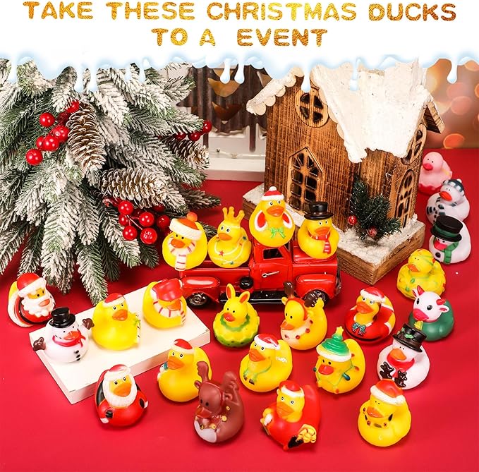 Hanaive 28 Pcs Christmas Ducks for Stocking Stuffers Mini Xmas Rubber Ducks Bath Toys for Kids Toddlers Christmas Goodie Bag Stuffers Xmas Party Favor Gifts (Stylish)