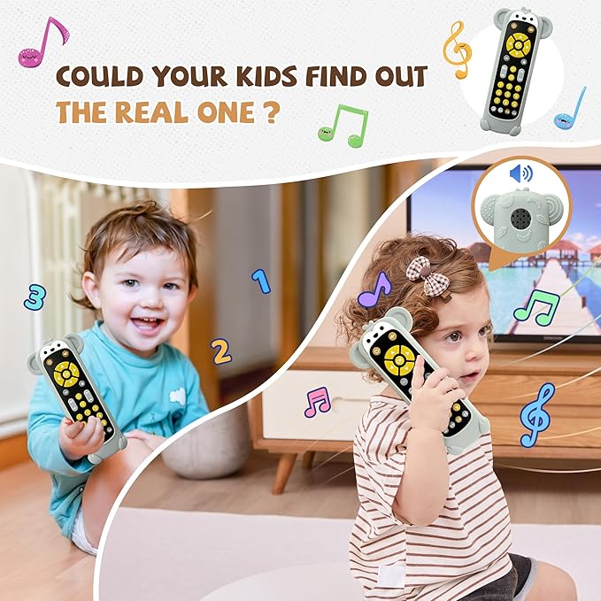 KIRALUMI Baby Remote Control Toy with Monkeys Silicone Cover - Educational Musical Baby Toddler Toys with Realistic Play, Lights, and Sounds - 6, 9, 12, 18 Month Boys Girls Toys Gift