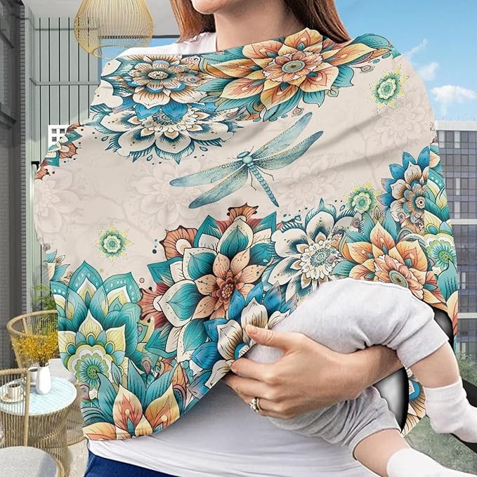 ZFRXIGN Boho Dragonfly Car Seat Covers for Baby Girls Nursing Cover Scarf Infant Stroller Cover Multi Use Soft Stretchy Carseat Canopy Baby Car Seat Cover Western Flower