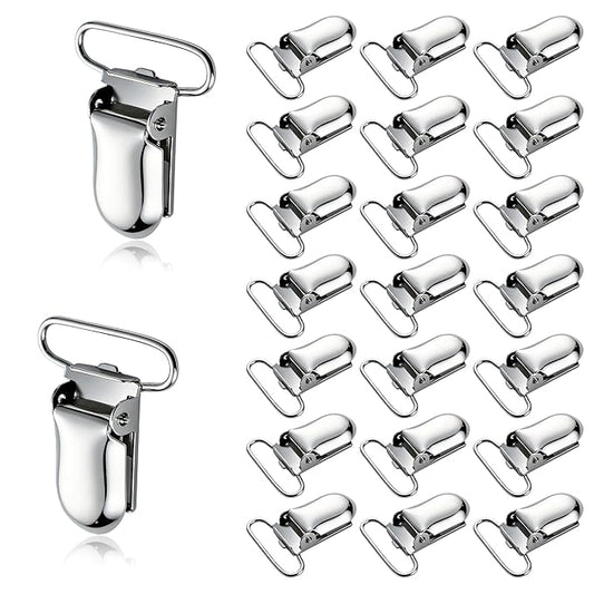 25 PCS 1" Suspender Clips Metal Pacifier Clip Holder for Pacifiers DIY Baby Girl Toy Bibs Garter Making Supplies (Silver, Bulk)