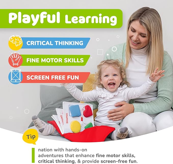 deMoca Busy Book for Toddlers 1-3, Quiet Montessori Airplane Activity Book, Travel Learning Toy Board for 1 Year Old, Gift for Boys and Girls