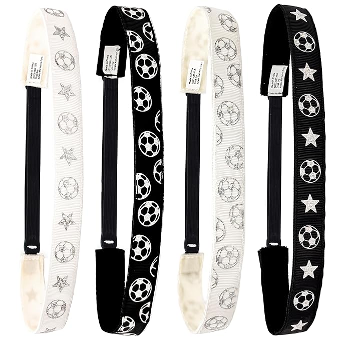 FROG SAC 4 Adjustable Headbands Girls, Christmas Halloween Easter Cheetah Gymnastics Head Band, Leopard Cheetah Stretch Elastic Fabric Thin No Slip Athletic Sport Soccer Kids (Soccer 2)
