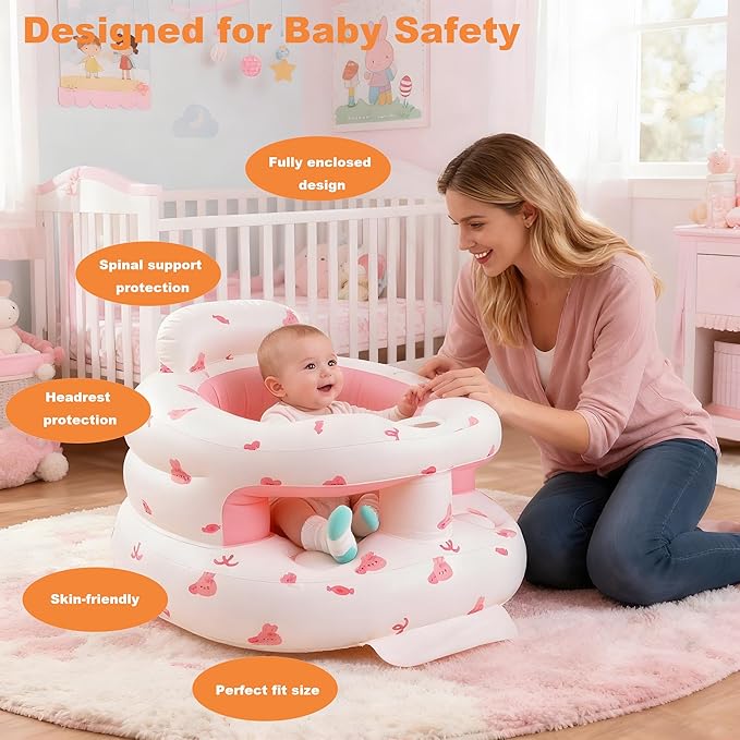 EXBEPE Thickened Inflatable Baby Seat, Blow Up Baby Chair 3-36 Months with Tray, Sitting Support Infant Feeding Chair, Built in Air Pump