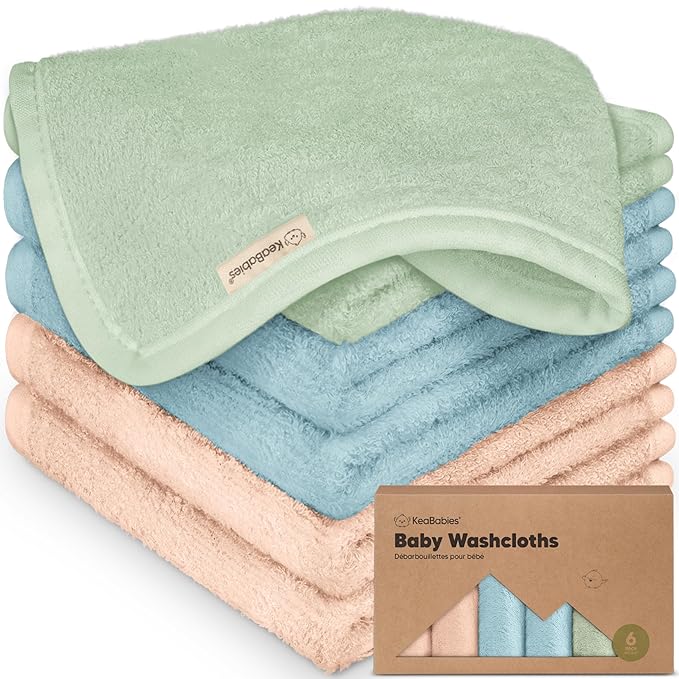 6-Pack Baby Washcloths – Soft Absorbent Viscose from Bamboo Washcloths for Face, Body, Baby Towels for Newborn, Kids, Toddlers, Infant, Gentle on Sensitive Skin, 10x10 Reusable Face Towels (Mellow)