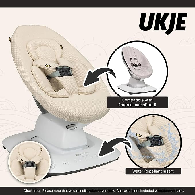 UKJE Swing Insert Rocker Cover Compatible with 4moms mamaRoo 5 Swing | Baby Swing Accessories | Reversible Infant Seat Liner | Easy to Clean & Install, Handmade in Europe, Beige