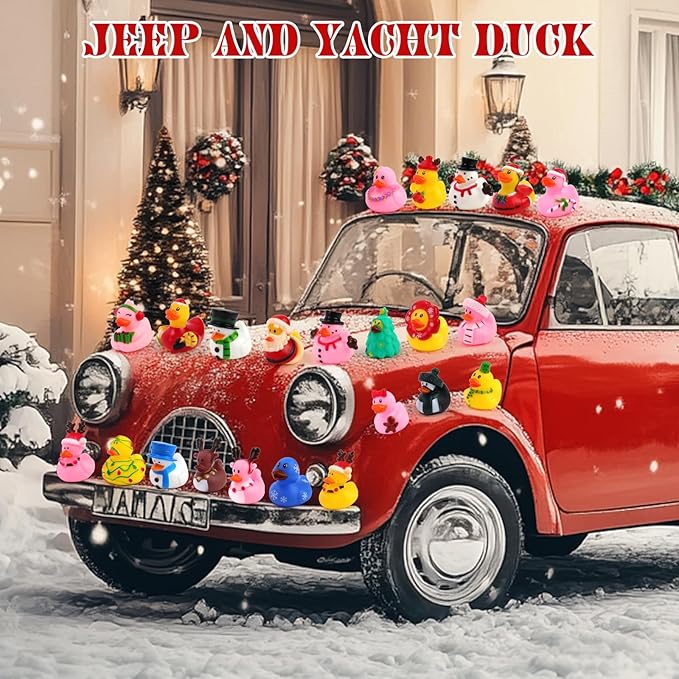 50 Pcs Christmas Rubber Ducks, Assortment Rubber Ducks in Bulks for Baby Bath School Classroom Prizes Jeeps Ducking, Christmas Party Favors, Christmas Stocking Stuffers
