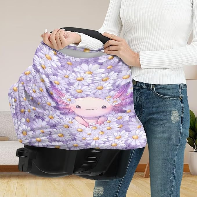 GIFTPUZZ Axolotl Nursing Cover for Newborns Breastfeeding Cover Scarf, Baby Car Seat Covers, Infant Stroller Cover, Carseat Canopy for Girls and Boys Full Coverage