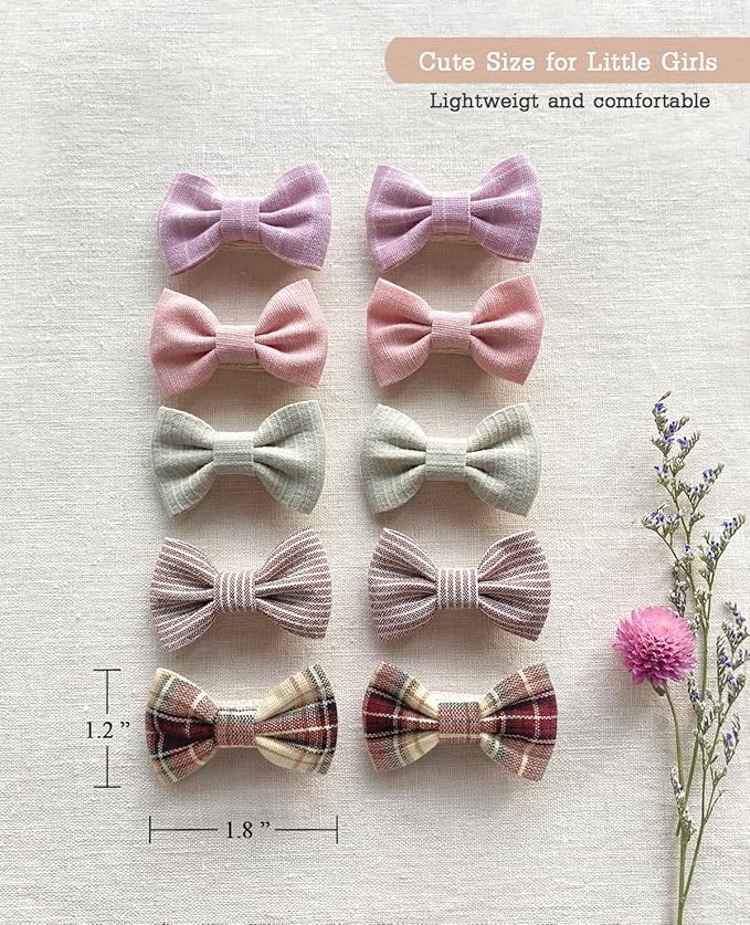 Baby Girls Hair Bow Clips, 20pcs Boutique Cotton Fully Lined Hair Pins, Non Slip Baby Barrettes Accessories for Infants Toddlers Fine Hair by Cherssy