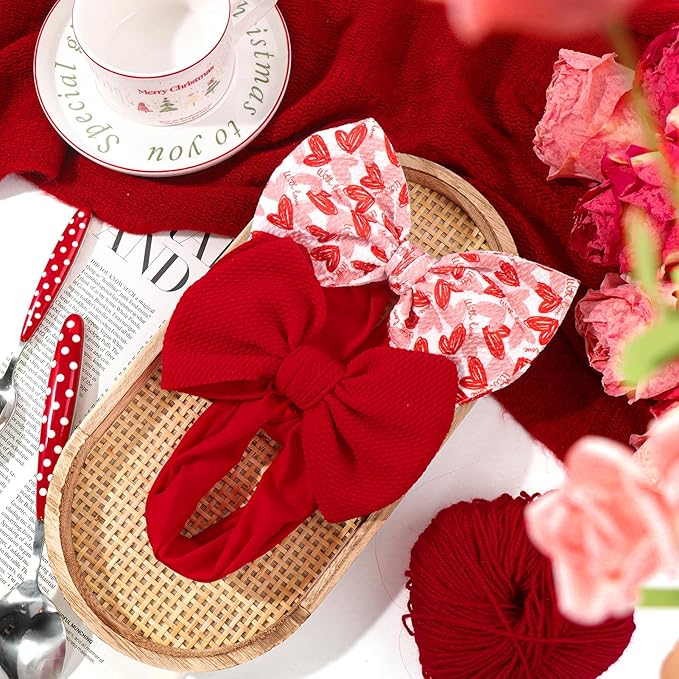 6'' Large Valentines Day Bow Headbands for Baby Girls Soft Nylon Hairbands with Bows Valentines Hair Accessories for Infants KidsRed Light Pink Heart