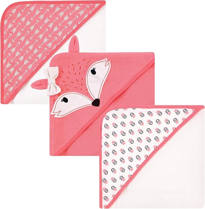 Hudson Baby Unisex Baby Cotton Rich Hooded Towels, Girl Fox, One Size