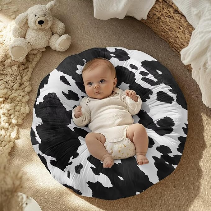 White Black Cow Stripes Print Newborn Lounger Pillow Cover Lounger Cover for Boys Girls Comfy Fit Infant Lounger for Baby, Infant Removable Slipcover Stain and Scratch Resistant