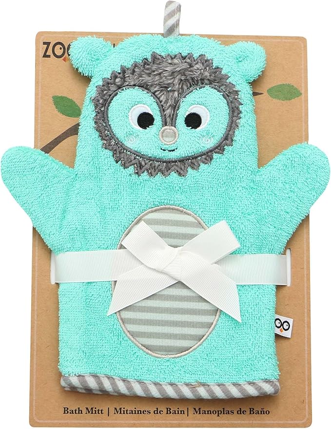 ZOOCCHINI Bath Mitt for Kids – 100% Cotton Terry with Soft Lining, Playful Animal Puppet Design for Fun Bathtime, One Size 5” x 9.25”, Harriet the Hedgehog
