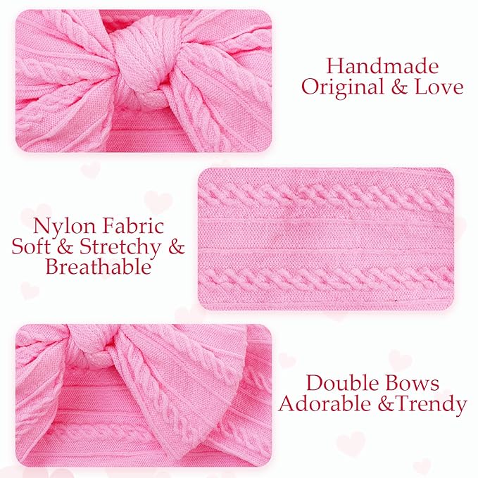 baotongle 3pcs Baby Girls Headbands Soft Stretchy Nylon Hair Bands Hair Accessories with Bows for Newborn Baby Girls Infant Toddlers Kids(White,Light Green,Deep Pink, 5.7inches)