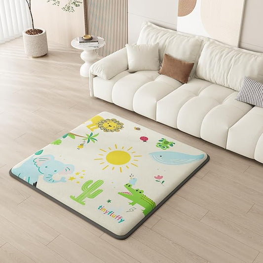 Baby Play Mat for Floor, 1.3" Thick Elasti-Foam Baby Play Mat, 71x59 Playpen Mat for Toddlers Infant kids, Water Repellent Soft Coral Velvet Crawling Mat for Floor, Non-Slip Backing Safe Jungle Safari