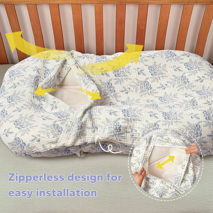 FUNUPUP Muslin Baby Lounger Cover Compatible with Snuggle Me Lounger, Infant Pillow Cover for Newborn, Removable Nest Slipcover for Boys and Girls, Only Cover, Blueberries & Blue