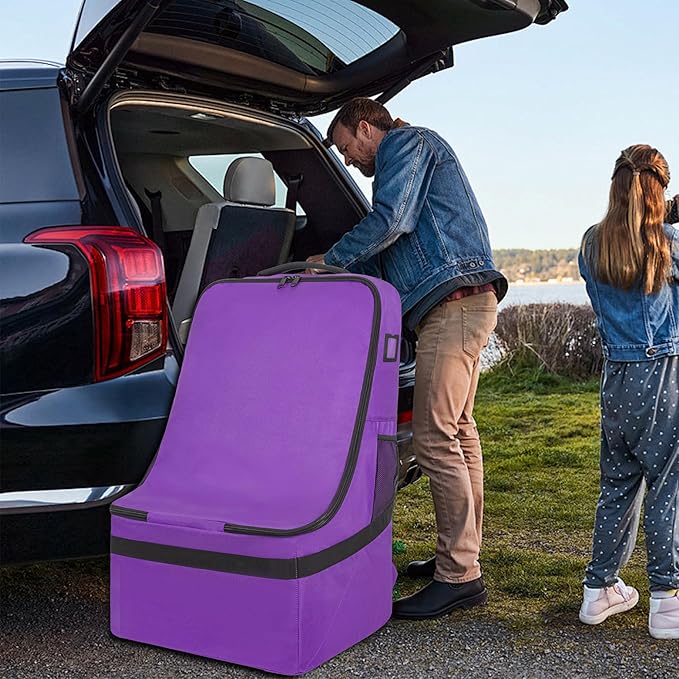 IBVIVIC Padded Car Seat Travel Bag for Airplane, Heavy Duty Car Seat Bag for Air Travel Gate Check Carseat Carrier Bag with Shoulder Strap, Fits Most Baby & Infant Car Seats (Purple)