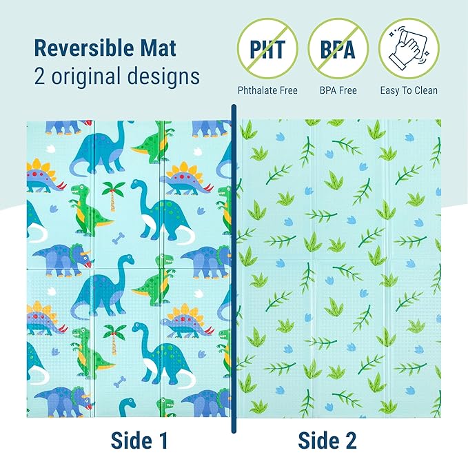 Wildkin Foldable Foam Play Mat – Large Waterproof Baby & Toddler Activity Floor Mat, Double-Sided Play Surface - Dinosaur Land