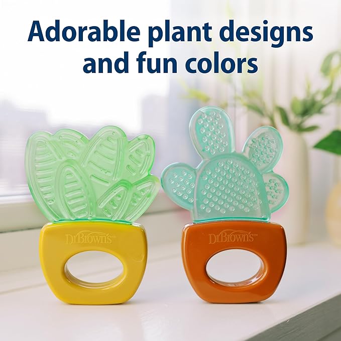 Dr. Brown's AquaCool Water-Filled Teether, Cooling Baby Teether Toy for Sore Gums, Green Cactus, BPA-Free, 3m+, 2-Pack