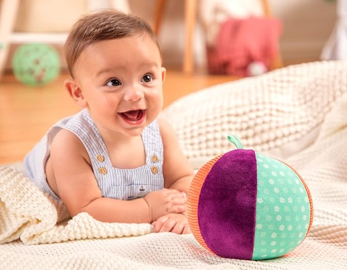 B. toys – Large Textured Plush Baby Ball – Chiming Bell – Gross Motor Skills & Sensory Development – for Babies & Toddlers – Make It Chime – 6+ Months