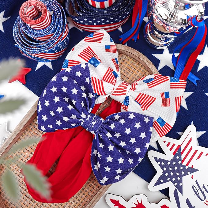 4th of July Hair Bows Girls Patriotic Headband Baby Girl Cheer Bows Wide Headbands for Toddler Red Blue Star Hair Accessories Infant