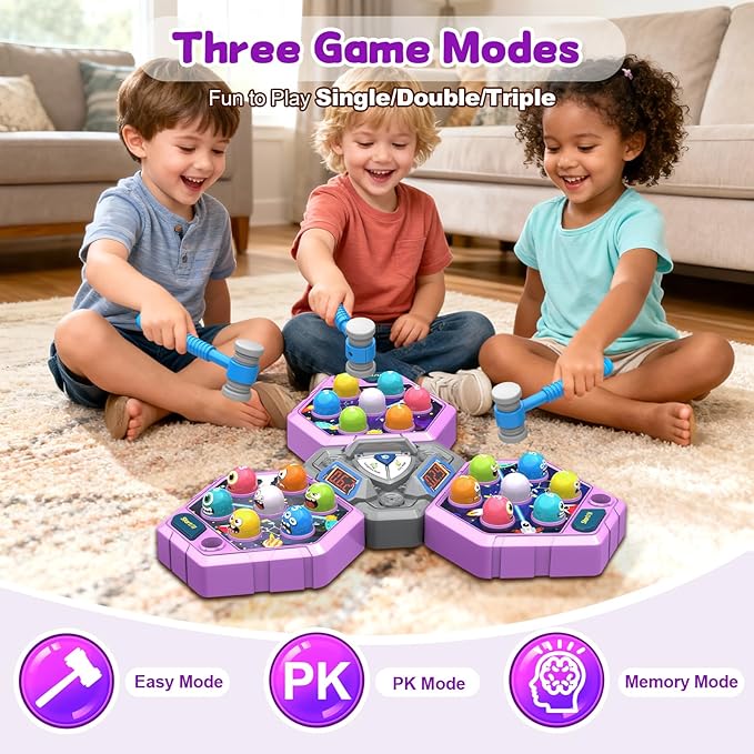 ANNKIE Whack Game Mole for Kids,Toys for 3 4 5 6 7+ Year Old Girls Boys,Pounding Game for Toddlers,Interactive Educational Toys with 3 Modes & 2 Hammers,Gifts for 3-12 Year Old Boys Girls Toddlers