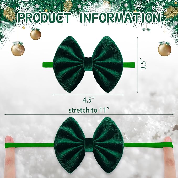 Christmas Velvet Baby Girls Bows Elastic Nylon Headbands Red Green Handmade Christmas Newborn Bows Hairbands Infants Toddlers Hair Accessories
