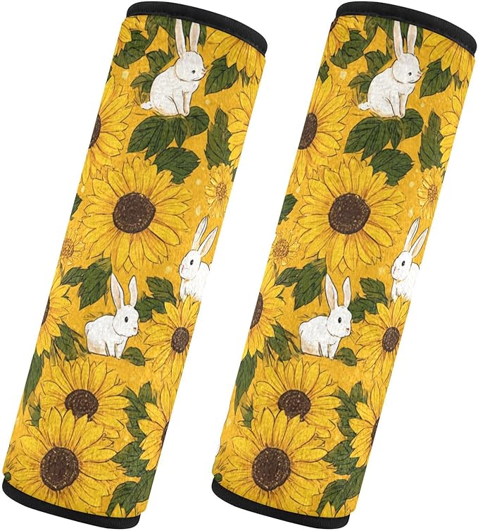 2 Pack Seatbelt Covers Seat Belt Cover Pad for Adults Boys Girls Car Seat Strap Covers Pads Cushion Universal Shoulder Strap Pad Protector for Backpack 10x7.7Inch Autumn Sunflower and Rabbit