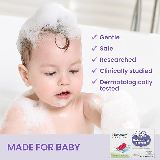 Himalaya Refreshing Baby Bar, Gentle Herbal Cleanser for Baby’s Delicate Skin, Soothes and Hydrates, No Post-Bath Dryness, Adds Freshness, Clinically Studied, 4.41 oz (125g) 3 Pack