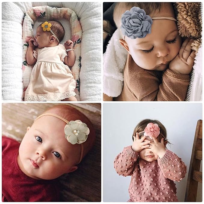 BQUBO Baby Girl Headbands with Bows Nylon Hairbands Handmade Hair Accessories for Newborn Infant Toddlers 10 Pack