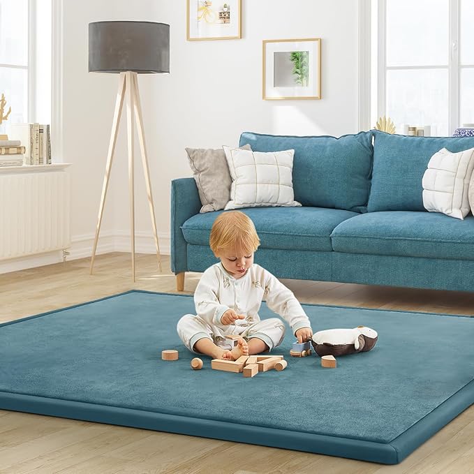 Baby Play Mat for Floor Nursery Rug Muscle Mat Area Rug Playroom Rug 74"x50" Playpen Mat Memory Foam 1.3" Thick Crawling Mat for Babies,Toddlers, Infants, Kids,Indigo