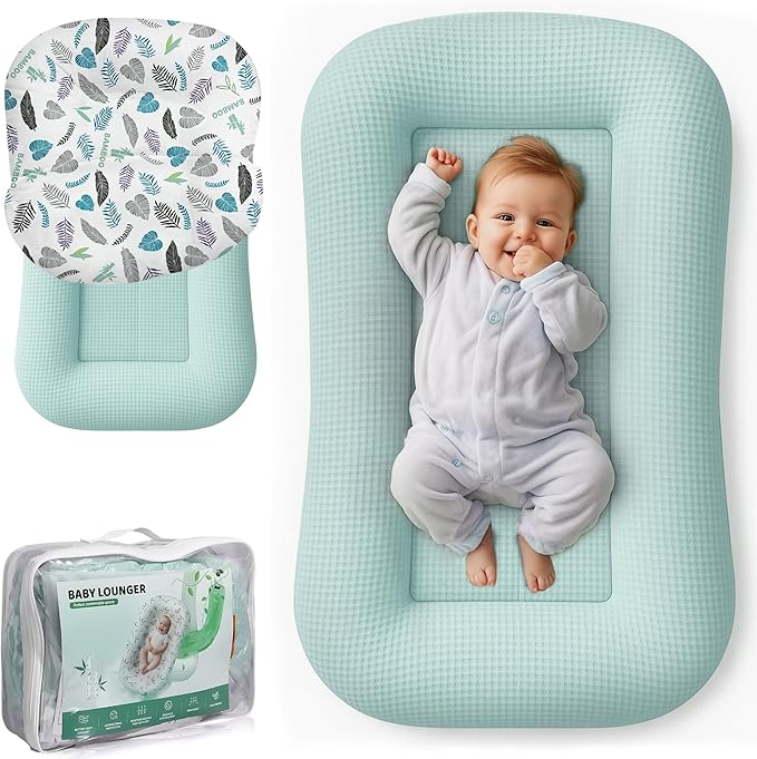Baby Lounger for Newborn - Infant Lounger 0-24 Months with Lounger Cover, Adjustable Baby Nest Lounger, Breathable Fabric & 3D Support Newborn Lounger, Portable Newborn Essentials, Blue