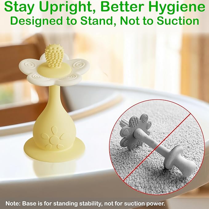 Baby Flower Teether Rattle Toy, Sensory Toy for Baby 0-24 Months, Teething Relief Chewing Toy for Infant, BPA Free Food Grade Silicone Teether (Yellow)