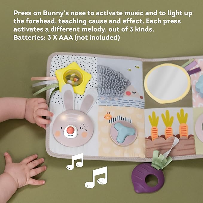 Taf Toys Newborns & Toddlers Busy Board with Music & Lights 13 Montessori Activities Baby Safe Mirror, 3D Activities, Textures & a Baby Teether Develops Motor Skills, Senses & Eye Hand Coordination