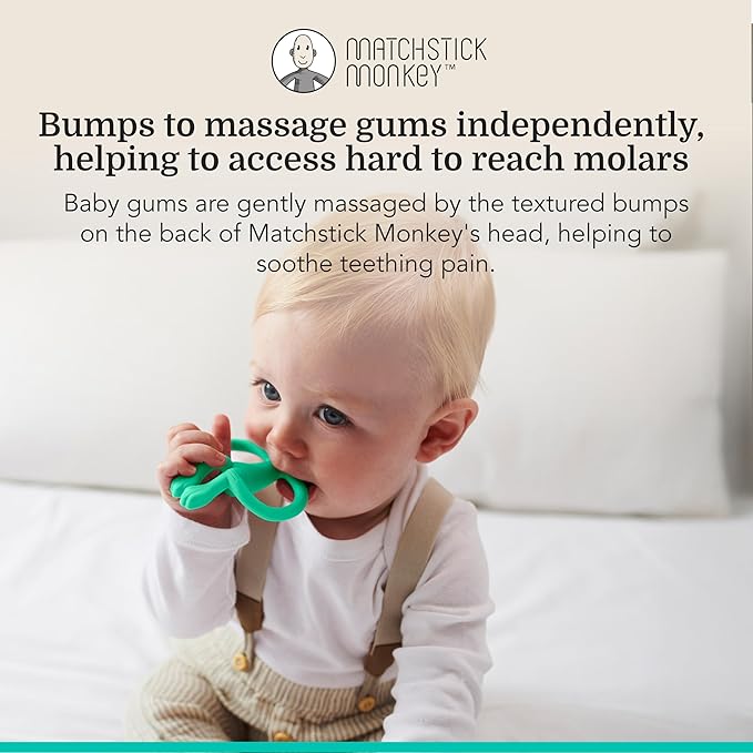Matchstick Monkey Silicone Teether & Gel Applicator – Silicone Baby Teether, Easy-to-Grip, BPA-Free, Supports Self-Soothing & Early Brushing, 3 Months+, 4 Inches, Green