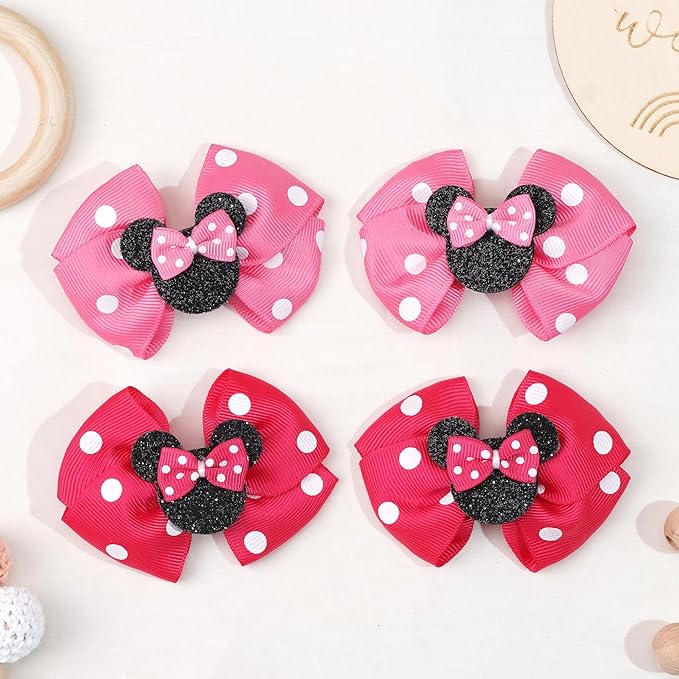 6PCS Mouse Ears Hair Clips for Toddler Girls 3 Inch Hair Bows Hair Accessories for Baby Girls Birthday Party