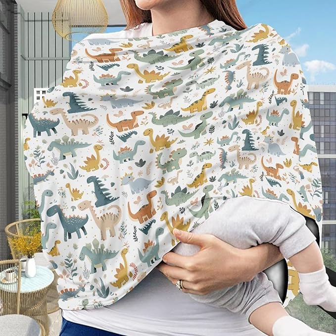 GIFTPUZZ Dinosaurs Child Stretchy Baby Car Seat Cover, Multiuse Nursing Breastfeeding Covers, Shopping Cart/High Chair/Stroller Canopy, Infant Full Protection Baby Car Seat Canopies for Boys Girls