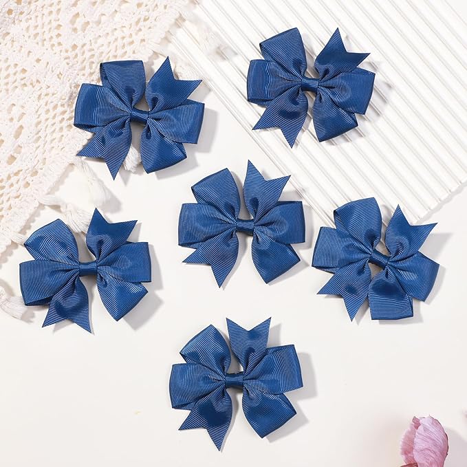 Choicbaby 3 Inches Hair Bows for Girls Navy Blue Grosgrain Ribbon Pinwheel Hair Bows Clips Toddler Hair Clips for Birthday Baby Shower Gifts 6 Pack Photo Props